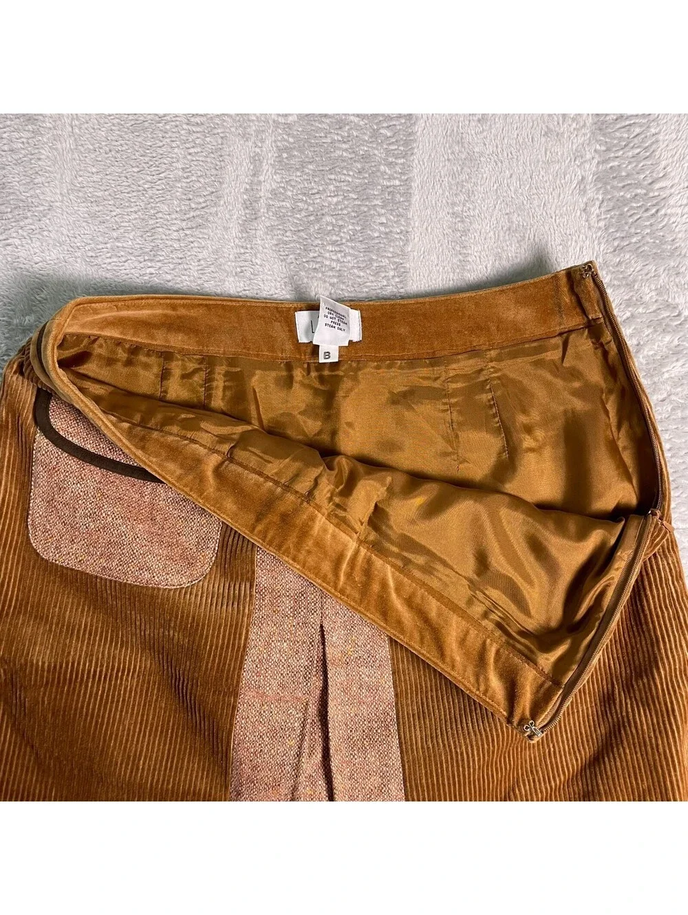 Ann Taylor LOFT Petites Corduroy Tweed Panel Skirt womens 8P Brown Retro Mod 70s - Picture 8 of 10